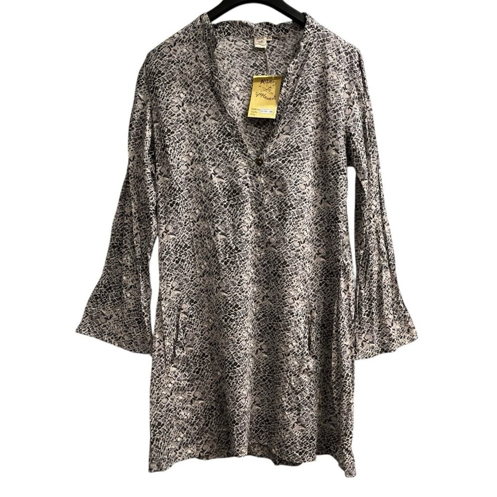 Aller Simplement Dress Womens XXL Animal Print Semi Sheer Cotton Midi‎ Lagenlook